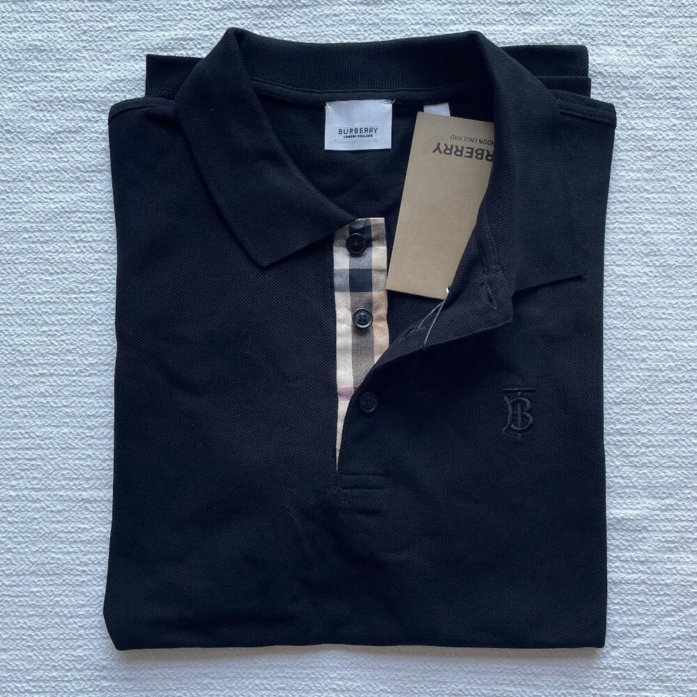 BURBERRY MEN'S BLACK COTTON POLO SHIRT SMALL